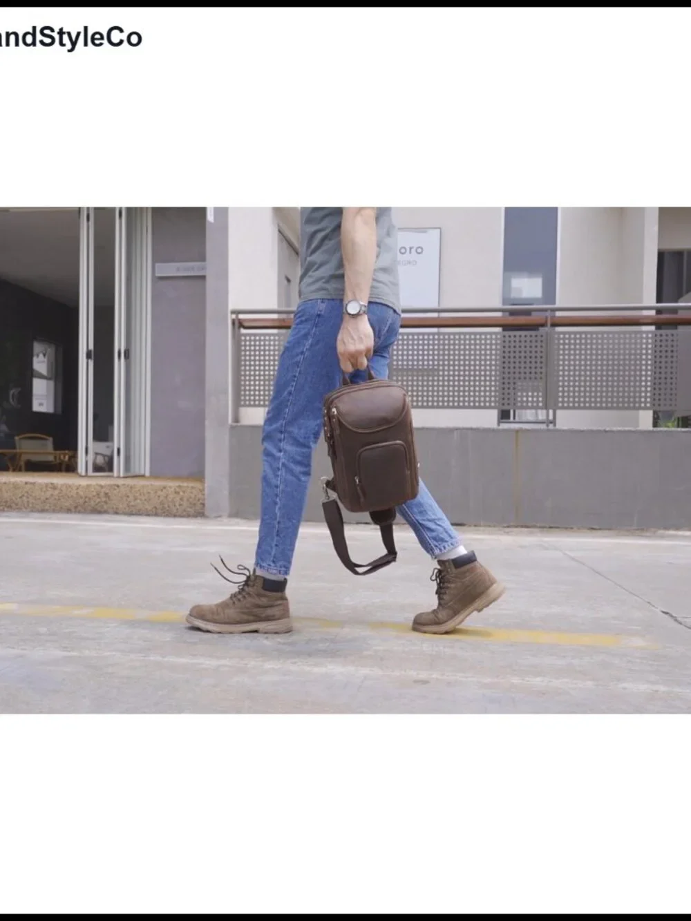 Vintage Full Grain Leather Sling Bag Crossbody Chest Daypack Hiking Travel Work